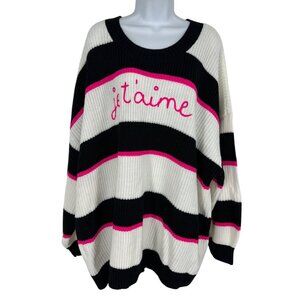 Torrid Womens Black/White Striped Je Taime Pullover Crew Neck Sweater 4X